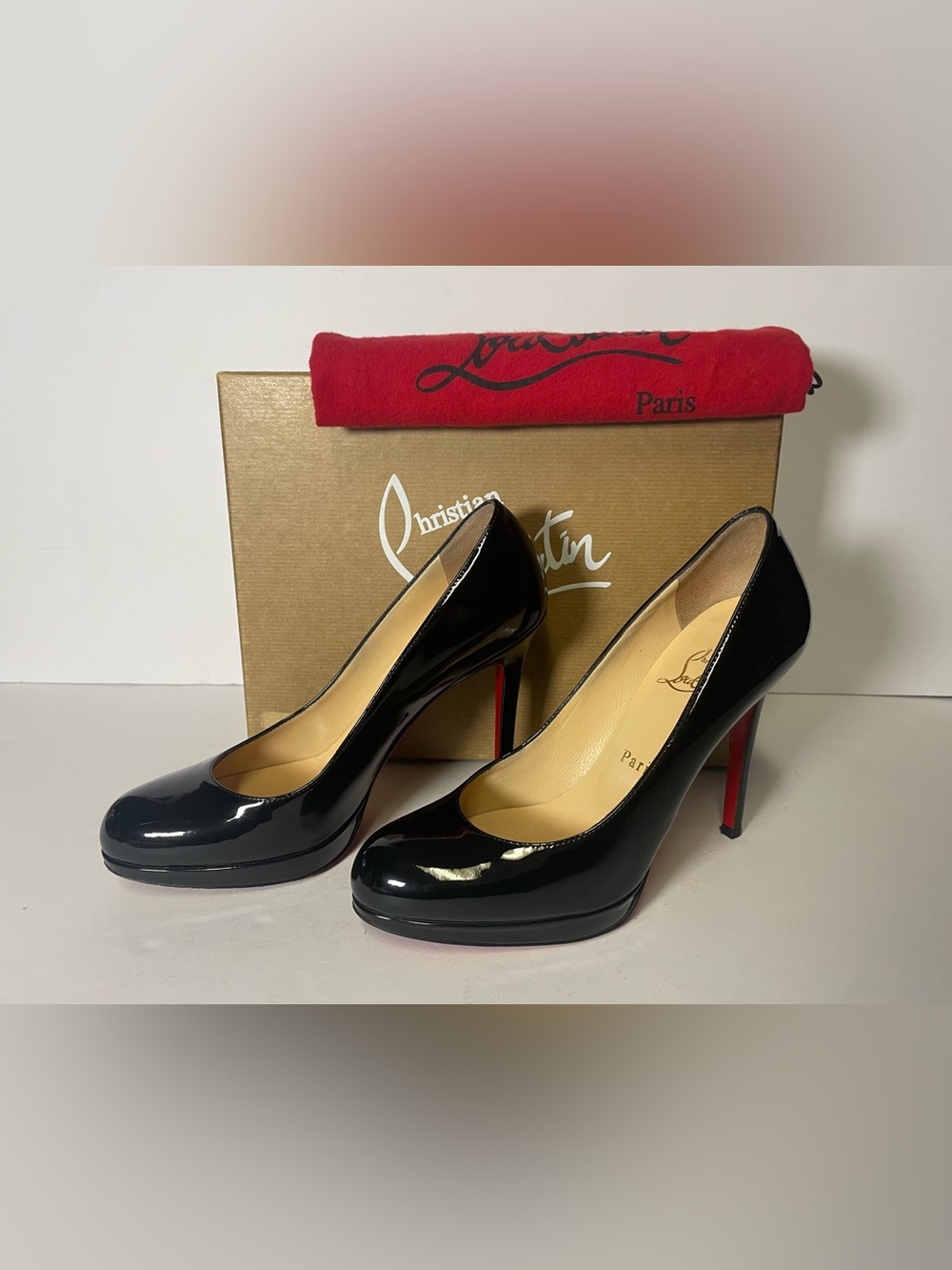 Christian Louboutin new simple pumps Black Patent Leather heels 36.5/6